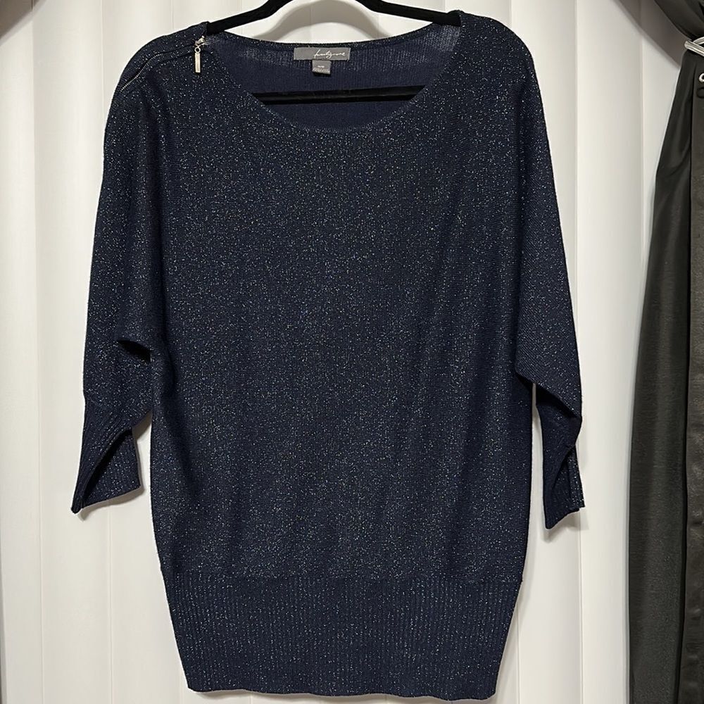 Twentyone dressy Royal blue sparkly sweater, functional Zipper going one sleeve,